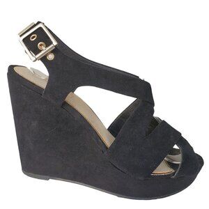 Bershka Black Suede Leather Sandals Wedge Platform Women Shoe Size US 7.5  EU 38